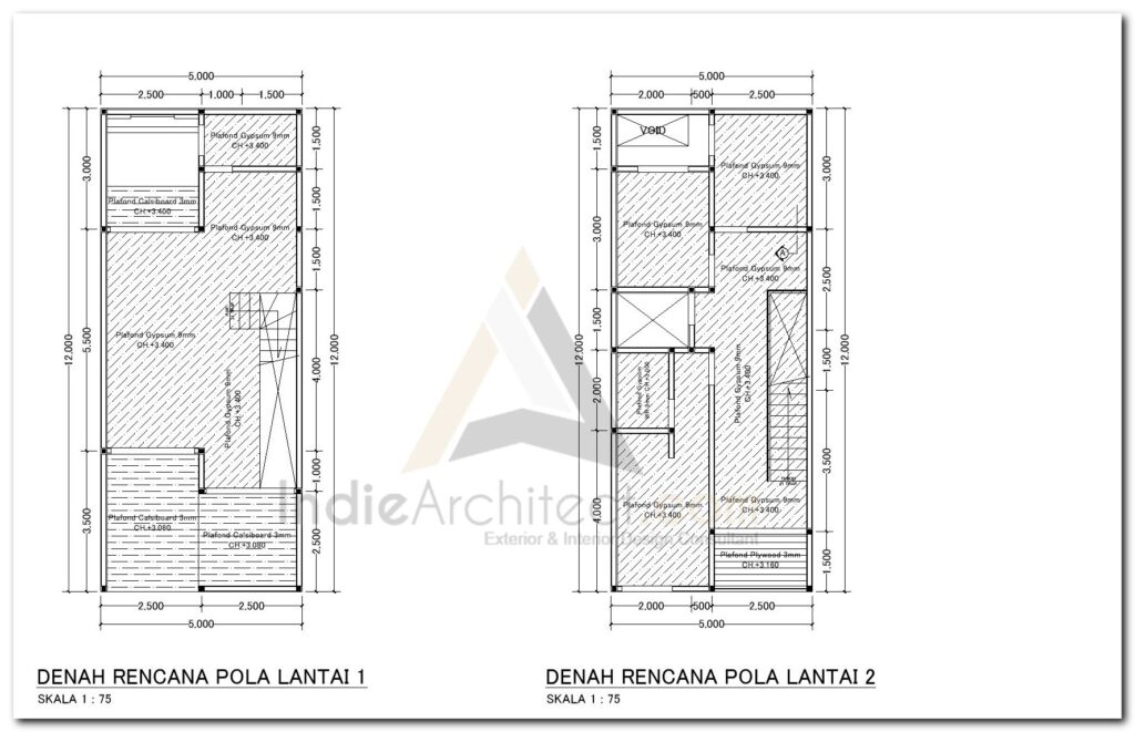 Download Gambar Kerja Denah Plafond Lantai 1 Dan 2 Rumah 2 Lantai