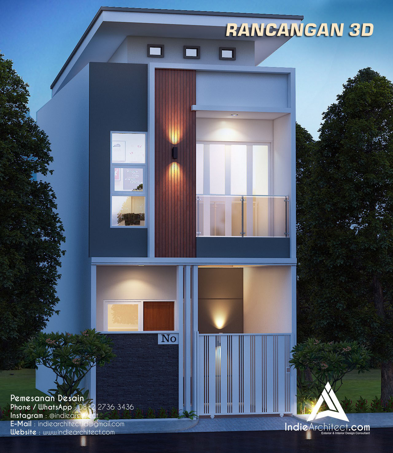 Desain Rumah 2 Lantai 5 X 12 - Indie Architect | Konsultasi 24 Jam